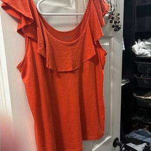 LOFT Vibrant Orange Ruffle Tank Top